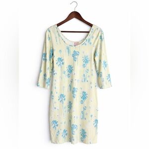 Persifor Palm Print Dress M Made in USA 3/4 Sleeve Preppy Resort